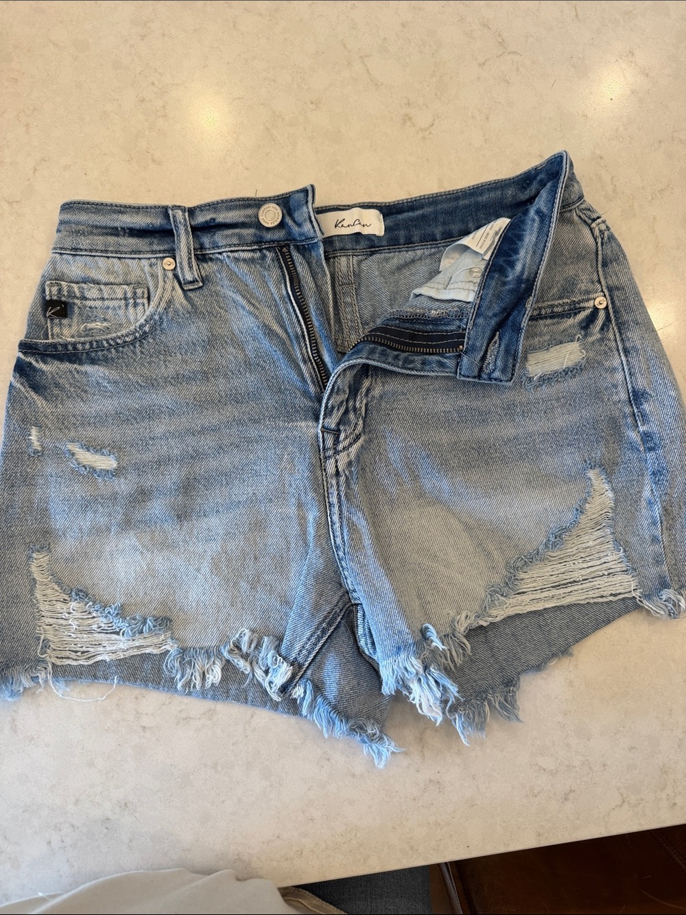 KanCan Light Wash Distressed Denim Cutoff Shorts